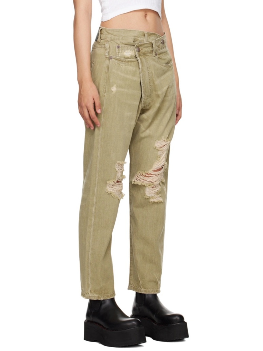 R13 Crossover Distressed Moss Green Jeans - Picture 2 of 14